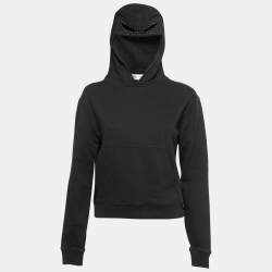 Saint Laurent Paris Black Cotton Studded Mask Hooded Sweatshirt XS
