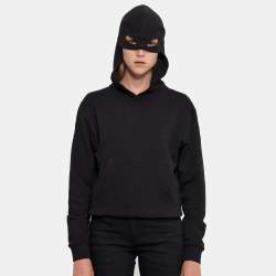Saint Laurent Paris Black Cotton Studded Mask Hooded Sweatshirt XS