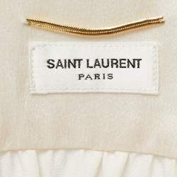 Pre Owned Saint Laurent Paris Cream Silk Shirred Detail Long Sleeve Blouse M