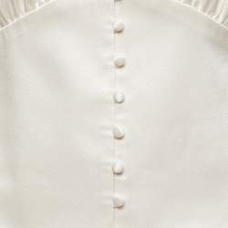 Pre Owned Saint Laurent Paris Cream Silk Shirred Detail Long Sleeve Blouse M