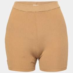 Pre Owned Saint Laurent Beige Ribbed Knit Biker Shorts XS