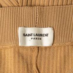 Pre Owned Saint Laurent Beige Ribbed Knit Biker Shorts XS