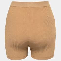 Pre Owned Saint Laurent Beige Ribbed Knit Biker Shorts XS