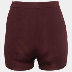 Saint Laurent Burgundy Ribbed Knit Biker Shorts S
