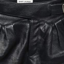 Pre Owned Saint Laurent Black Lambskin Leather Mini Shorts S