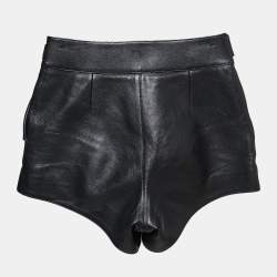 Pre Owned Saint Laurent Black Lambskin Leather Mini Shorts S