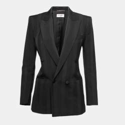 Saint Laurent Paris Black Wool Ribbon Striped Double Breasted Blazer S
