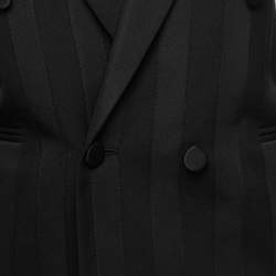 Saint Laurent Paris Black Wool Ribbon Striped Double Breasted Blazer S