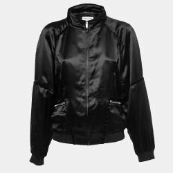 Saint Laurent Paris Black Satin Teddy 80s Bomber Jacket L 