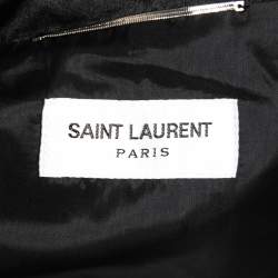Saint Laurent Paris Black Satin Teddy 80s Bomber Jacket L 