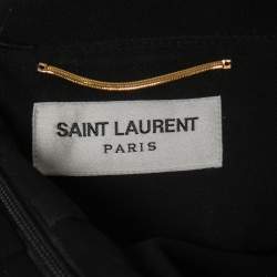 Pre Owned Saint Laurent Metallic Plunge Neck Pleated Mini Dress S