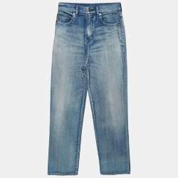 Pre Owned Saint Laurent Paris Blue Washed Denim High Waist Jeans M Waist 28"