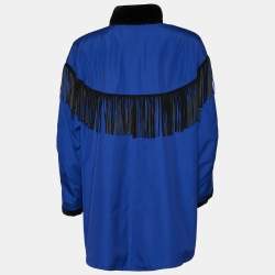 Yves Saint Laurent Furrures Blue Cotton Fur Lined Button Front Jacket M