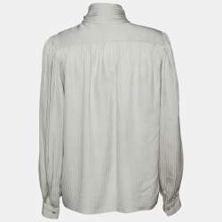 Saint Laurent Rive Gauche Grey Striped Silk Neck Tie Top M