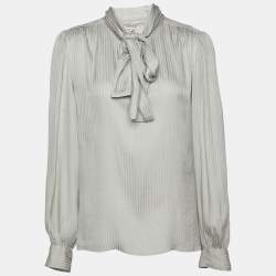 Saint Laurent Rive Gauche Grey Striped Silk Neck Tie Top M