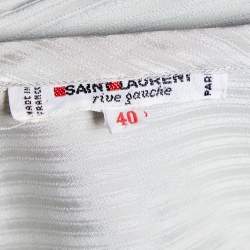 Saint Laurent Rive Gauche Grey Striped Silk Neck Tie Top M