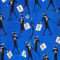 Pre Owned Saint Laurent Rive Gauche Blue Printed Silk Oversized Shirt L