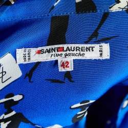 Pre Owned Saint Laurent Rive Gauche Blue Printed Silk Oversized Shirt L