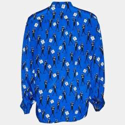 Pre Owned Saint Laurent Rive Gauche Blue Printed Silk Oversized Shirt L
