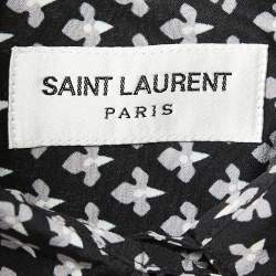 Pre Owned Saint Laurent Paris Black Printed Silk Blouse L