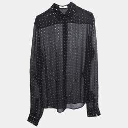 Pre Owned Saint Laurent Black Crystal Embellished Silk Blouse M