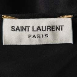 مملوكة مسبقًا Saint Laurent Black Silk Satin Cut Out Ruffle Sleeve Short Dress L
