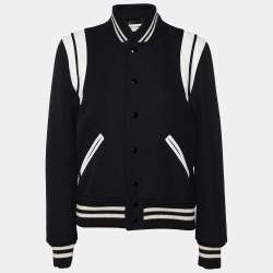 مملوكة مسبقًا Saint Laurent Black Wool Contrast Leather Detail Teddy Jacket M