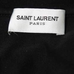 Saint Laurent Paris Black Logo Printed Cotton Crew Neck Half Sleeve T-Shirt S