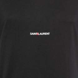 Saint Laurent Paris Black Logo Printed Cotton Crew Neck Half Sleeve T-Shirt S
