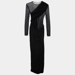 Saint Laurent Black Crepe & Jersey Draped Gown S