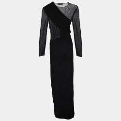 Saint Laurent Black Crepe & Jersey Draped Gown S