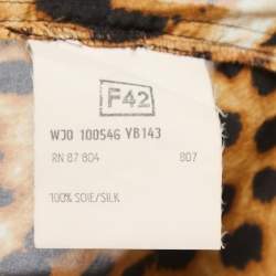 Pre Owned Saint Laurent Black Animal Print Silk Zip Front Neck Tie Detail Full Sleeve Top L