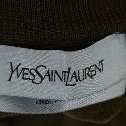 Pre Owned Saint Laurent Green Wool Knit Tiered Knee Length Skirt S