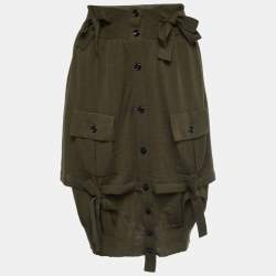 Pre Owned Saint Laurent Green Wool Knit Tiered Knee Length Skirt S