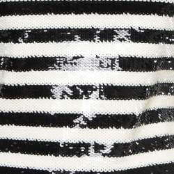 Saint Laurent Black/White Stripe Pattern Sequin Sleeveless Mini Dress M