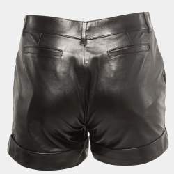 Saint Laurent Paris Black Leather High Waist Mini Shorts S