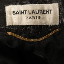 Pre Owned Saint Laurent Paris Black Leather High Waist Mini Shorts S