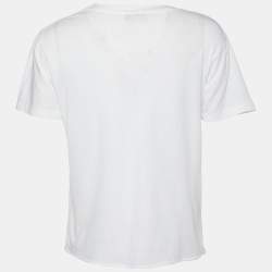 Pre Owned Saint Laurent White Logo Printed Cotton Knit T-Shirt XS