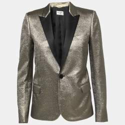 Pre Owned Saint Laurent Metallic Gold Single-Breasted Blazer M