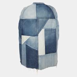 Pre Owned Saint Laurent Blue Denim Patchwork Cape Jacket M