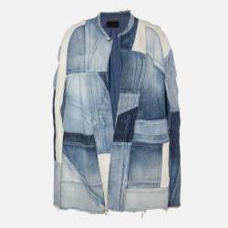 Pre Owned Saint Laurent Blue Denim Patchwork Cape Jacket M