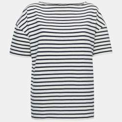 Pre Owned Saint Laurent Cream/Navy Blue Striped Cotton T-Shirt L