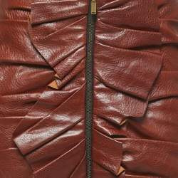 Pre Owned Saint Laurent Brown Ruched Leather Mini Skirt S