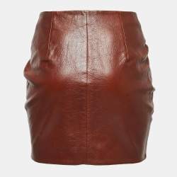 Pre Owned Saint Laurent Brown Ruched Leather Mini Skirt S