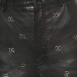 Pre Owned Saint Laurent Black Leather Embroidered Mini Shorts M