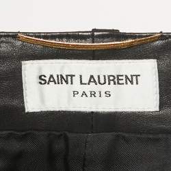 Pre Owned Saint Laurent Black Leather Embroidered Mini Shorts M