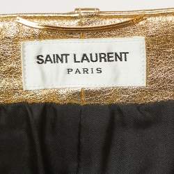 Pre Owned Saint Laurent Metallic Gold Leather Mini Shorts M