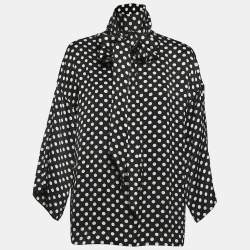 Saint Laurent Paris Black Polka Dot Crepe Tie Neck Blouse S