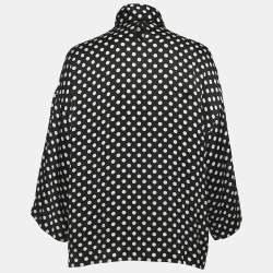 Saint Laurent Paris Black Polka Dot Crepe Tie Neck Blouse S