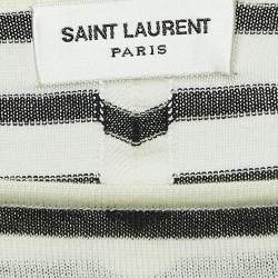Pre Owned Saint Laurent Paris Cream Striped Wool Long Sleeve T-Shirt M